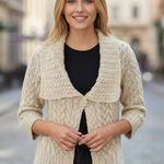 Inis Crafts Ivory 100% Merino Wool Cable Knit Cardigan Sweater Size Small Photo 0