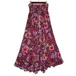 Cynthia Rowley  M Smocked Button Front Maxi Skirt Floral Front Slit Gypsy Peasant Photo 1