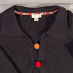 Christopher & Banks Women's Black Cotton Cardigan Sweater L Striped Long Sleeve Photo 3