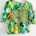 Farm Rio Vintage Toucans Smocked Peplum Top Medium Photo 4