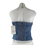 ZARA NEW Women's Blue Strapless Bandeau Tube Button Up Denim Jean Top Size XL Photo 1
