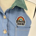 Kollyy Halter Crop Top‎ Blouse Blue Button Front Size Medium Green Collar Photo 2