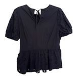 Who What Wear , Eyelet Peplum Top, Black, 100% Cotton, Puff Sleeve Blouse Photo 2
