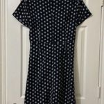 Banana Republic  Navy Blue Corset Tie Waist Polka Dot Short Sleeve Dress Sz 12 Photo 5