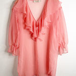 Victoria's Secret  Vintage Gold Label Pink Ruffle Sheer Tunic Dress Nightgown Photo 0