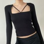 Crave fame   Women's Black Ribbed Long Sleeve Crop-top Size Medium NWT Photo 0