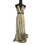 Bebe  Gold and Cream Halter Maxi Dress for Prom Photo 1