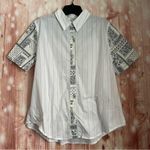 Clu Too White Striped Blue Bandana Paisley Mixed Media Printed Button Up Shirt Size M Photo 0
