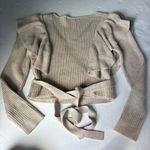 Women's FORE Wrap long sleeve ruffle ribbed knit Sweater Tan Size M Size M Photo 1