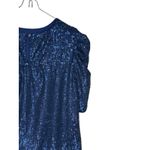 Anthropologie Women's Top Semi-Sheer Lined Sequin Ruched Puff Sleeve Blue Sz.2 Photo 8