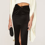 Atlein Cream Dramatic Long Sleeve Satin Cropped Round Neck Top Size Medium Photo 0