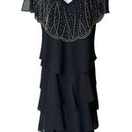 Patra by Joanna Chen Vintage Black Ruffled Gold Beaded Tiered Flapper Dress Size 14 Photo 0