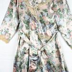 Victoria's Secret Gold Label Vintage Satin Robe Size Medium Floral Lace Midi Photo 4