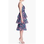 Marchesa Notte Floral Tiered Midi Dress NWT Jewel Tones Size 12 Green Photo 10