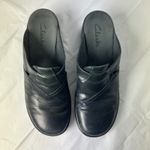 Clarks Leather Mules Clogs Comfort Slip On Shoes dark blue Size 8.5 Photo 4