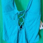 Lucky Brand Teal Golden Wave Lace-Up Deep V-Neck One Piece Swimsuit Size Medium Photo 4