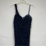 XScape Blue Sequined One Shoulder Maxi Formal Dress Womens 12 Ruched Bridesmaid Photo 1