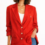 Neiman Marcus Vintage 80s  Red Silk Blazer Jacket Women's Size 10 Single Breasted Photo 0