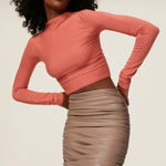 Sally LaPointe Skirt‎ Womens 4 Brown Grey Faux Leather Mini Ruched Tie Side Photo 0