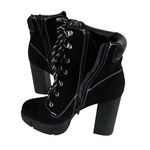 Soda  Black Lace Boots Vegan Suede Zipper White Stitching Womens Size 8 Photo 1