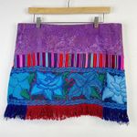 Handmade Baja Tapestry Embroidered Floral Fringe Guatemalan Artsy Festival Skirt Multiple Size L Photo 7