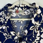 Hilo Hattie Hawaiian Shirt Navy Blue White Tan Floral Bold Button Front Shirt 1X Photo 6