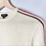 Worth Ivory Crew Neck Pullover Stripe Shoulder & Sleeve Wool Sweater S Photo 3