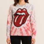 Tie Dye Rolling Stones Sequin Tongue Sweatshirt Size Large Graphic Crewneck Red Photo 3