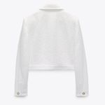 ZARA  Textured Cropped Blazer with Gold Buttons In Oyster White Size M Photo 3