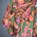 Rose + Olive Orange Pink & Green Floral Ruffle Tie Neck Short Sleeve Blouse 1X Photo 3