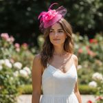 Elegant Fushia Pink Feather & Mesh Fascinator Hat with Hair Clip Photo 3
