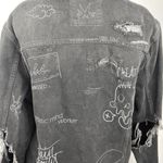 ZARA Black Denim Graffiti Illustration Graphic Distressed Jean Jacket Sz M Photo 3