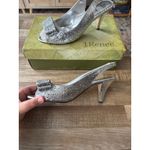 Women J Renee Silver Glitter Open Toe Slingback Pumps with Bow size 9 Cinderella Photo 2