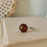 Round Chocolate Stone & Silver Ring “Bronya” Citrine Smokey Quartz Glass Boho Jewelry Brown Photo 3