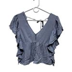 Altar'd State CNV) NWT XS Blouse Top Ruffle Blue Short Sleeve Peplum V Back New Photo 0