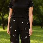 Coldwater Creek  Capri Pants Size 12 Black Embroidered Summer Butterflies Photo 0