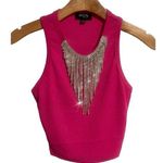 Julia By Love J Tank Top Women's Size S Pink Ribbed Rhinestone Fringe Crop NEW Photo 0
