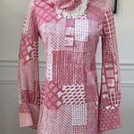 Vintage 70s Mauve Pink White Retro Print Shift Dress Scarf XS S Photo 0