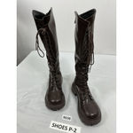 Womans Knee High Combat Boots Brown Eu 37 Us 6.5/7 Lace Up Back Zip NWOT Photo 1