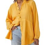 We The Free  FP Oversized Boho Button Up Top in Yellow Photo 8