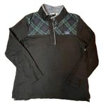 LL Bean Womens Black Mock Neck Long Sleeve 1/4 Button Pullover Plaid SZ L Preppy Size L Photo 0