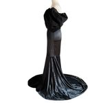 Faeriesty Elegant Off Shoulder Short Sleeve Satin Dress Black Photo 10