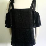 Satin Bow Shoulder Tie Off Shoulder Top Black Size M Photo 2