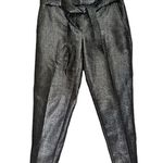 Loft Women’s Tie Waist Glitter Sparkle Pleated Pants Black Silver Size 0 NWT Photo 0