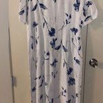 Pacific&Co Produce Cream Neutral Blue Floral Full Length Linen Dress - size large Photo 0