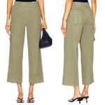 Spanx  Stretch Twill Cargo Cropped Wide Leg Pant Tuscan Olive Green Medium HR EUC Photo 1
