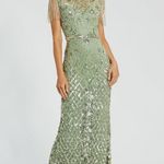 Mac Duggal  4908 Green High Neck Sleeveless Beaded Fringe Fitted Gown Dress Photo 0