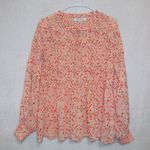 Rose + Olive  Red Floral Print Smocked Front Puff Sleeve Pullover Blouse Photo 0