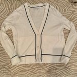 Athleta Outline Contrast V Neck Cardigan Low Button Wool Blend White And Black S Photo 3