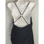 ZARA  Black Ruched Side Midi Dress Strapy High Slit Women's Large Party Cocktail Photo 7